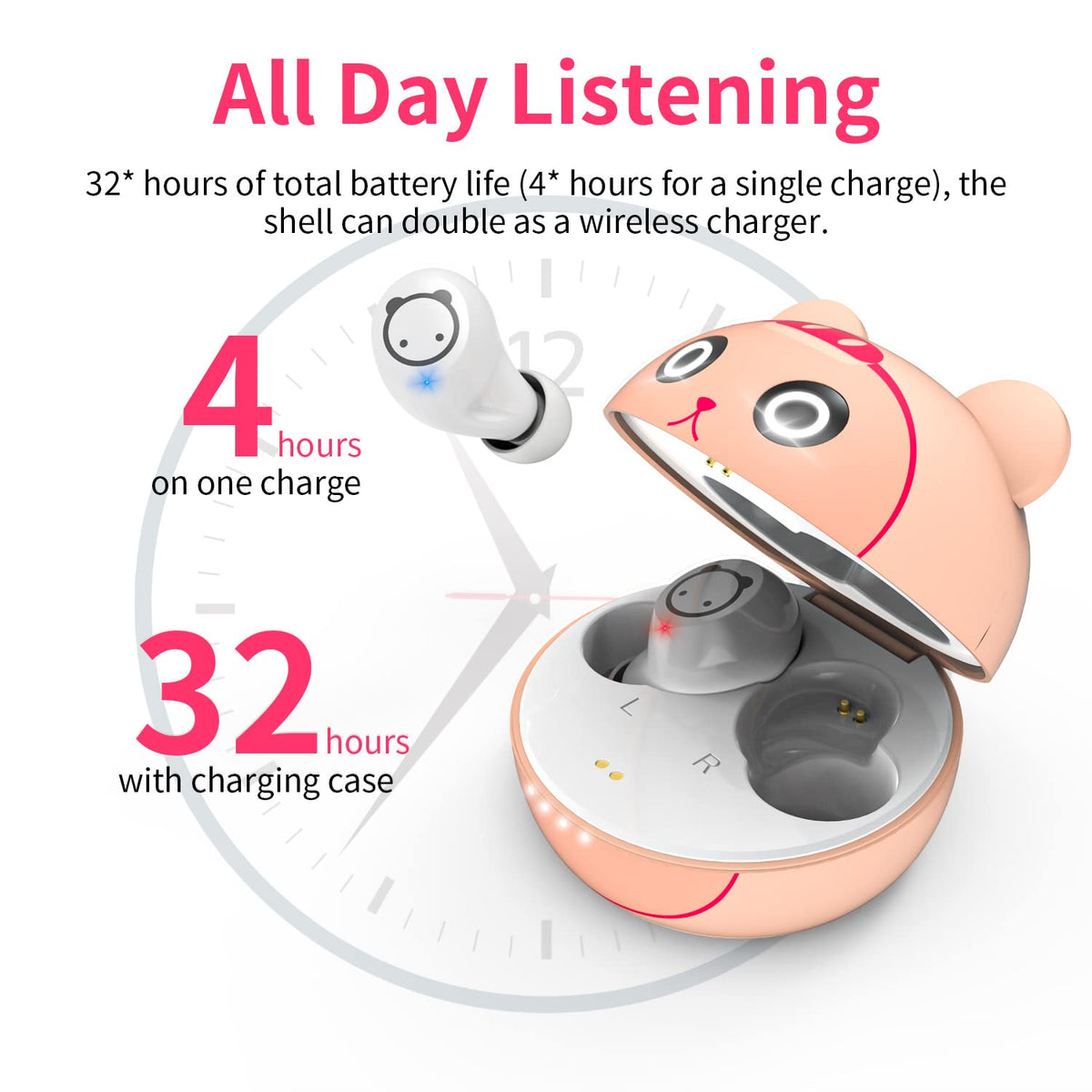 AMAFACE K64 Piggy Cat Bluetooth pairing shows quick one step setup for kid devices