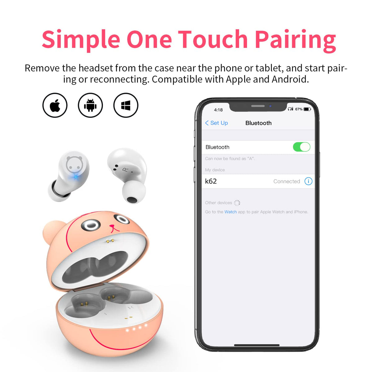 AMAFACE K64 Piggy Cat charging case keeps earbuds powered for longer school sessions