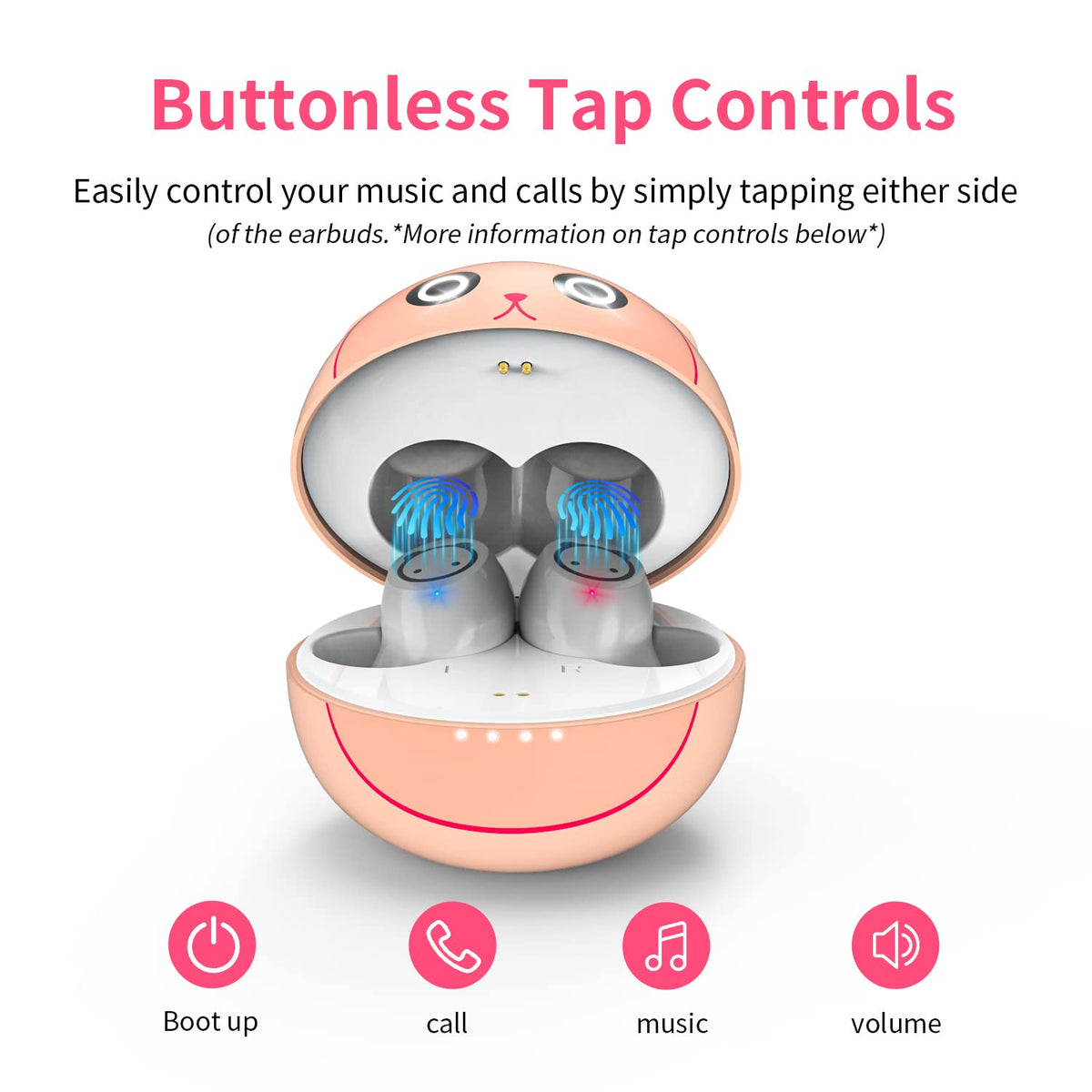 AMAFACE K64 Piggy Cat touch-control closeup enables easy playback and volume control