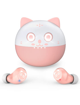 AMAFACE Kids Earbuds with pink kitty charging case for on-the-go listening.