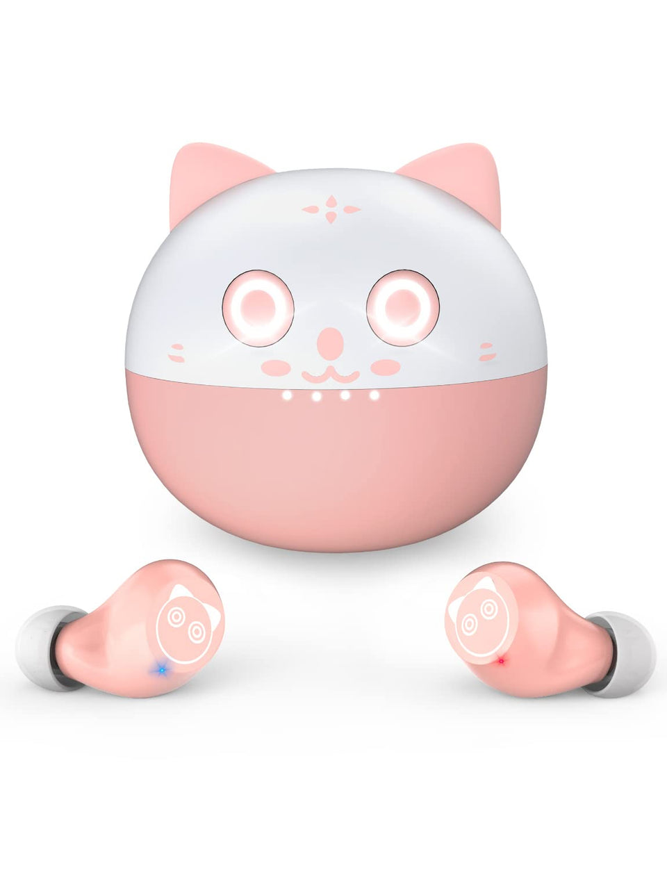 AMAFACE Kids Earbuds with pink kitty charging case for on-the-go listening.
