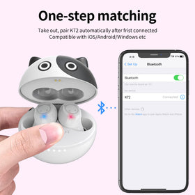 AMAFACE panda earbuds case open highlights lightweight charging companion.