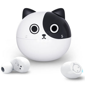 AMAFACE panda earbuds front view, compact wireless design for daily commutes.