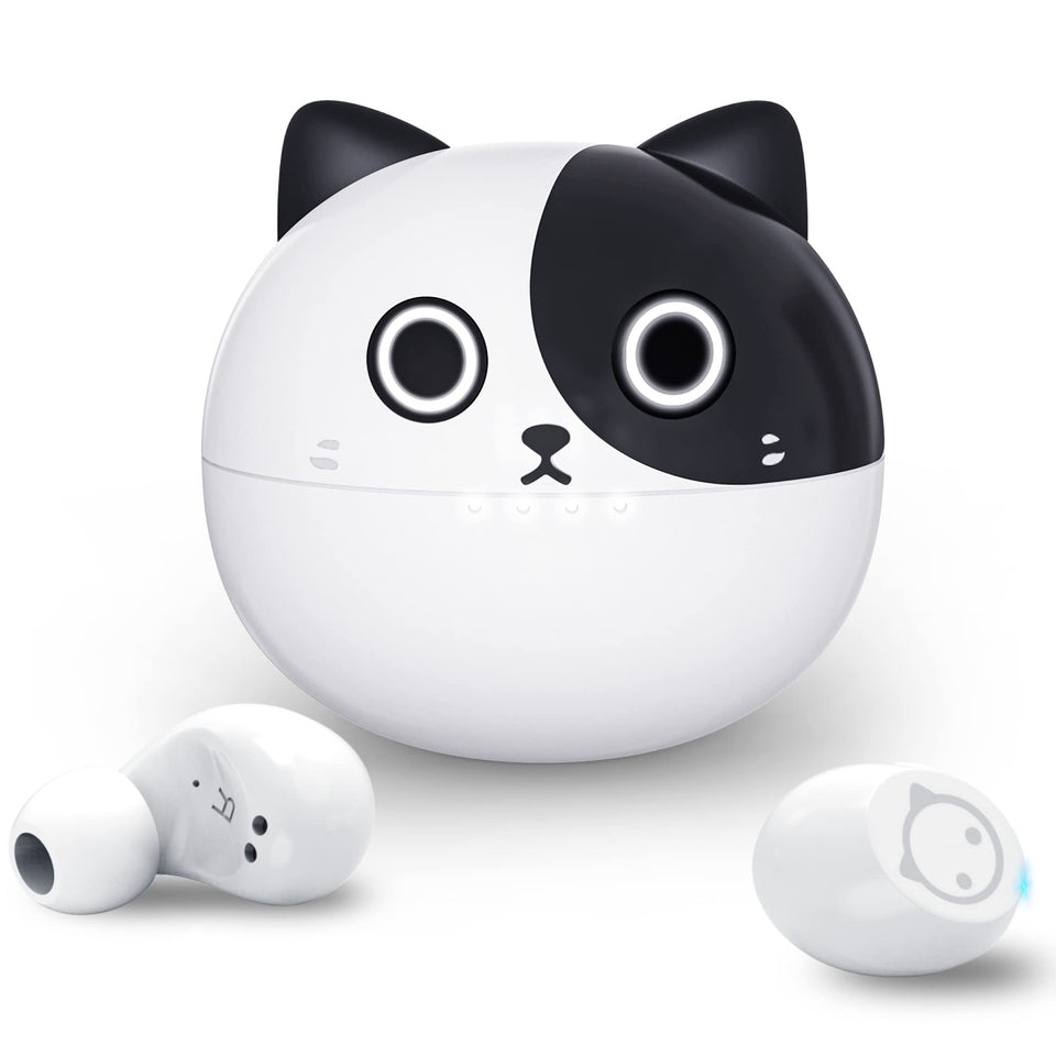 AMAFACE panda earbuds front view, compact wireless design for daily commutes.