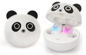 AMAFACE Panda earbuds in charging case ready to pair for quick use