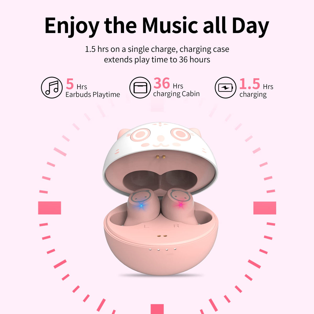 AMAFACE pink earbuds in charging case ready for quick pairing and calls