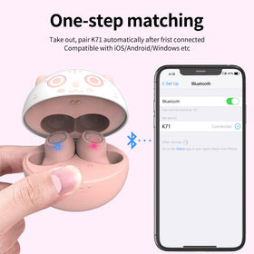 AMAFACE pink earbuds LED display indicates battery and pairing status