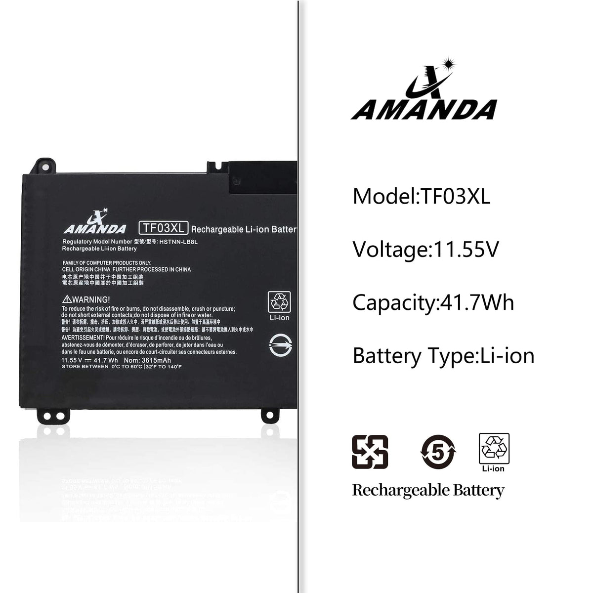 Amanda TF03XL battery packaging ready for safe, long-lasting notebook power