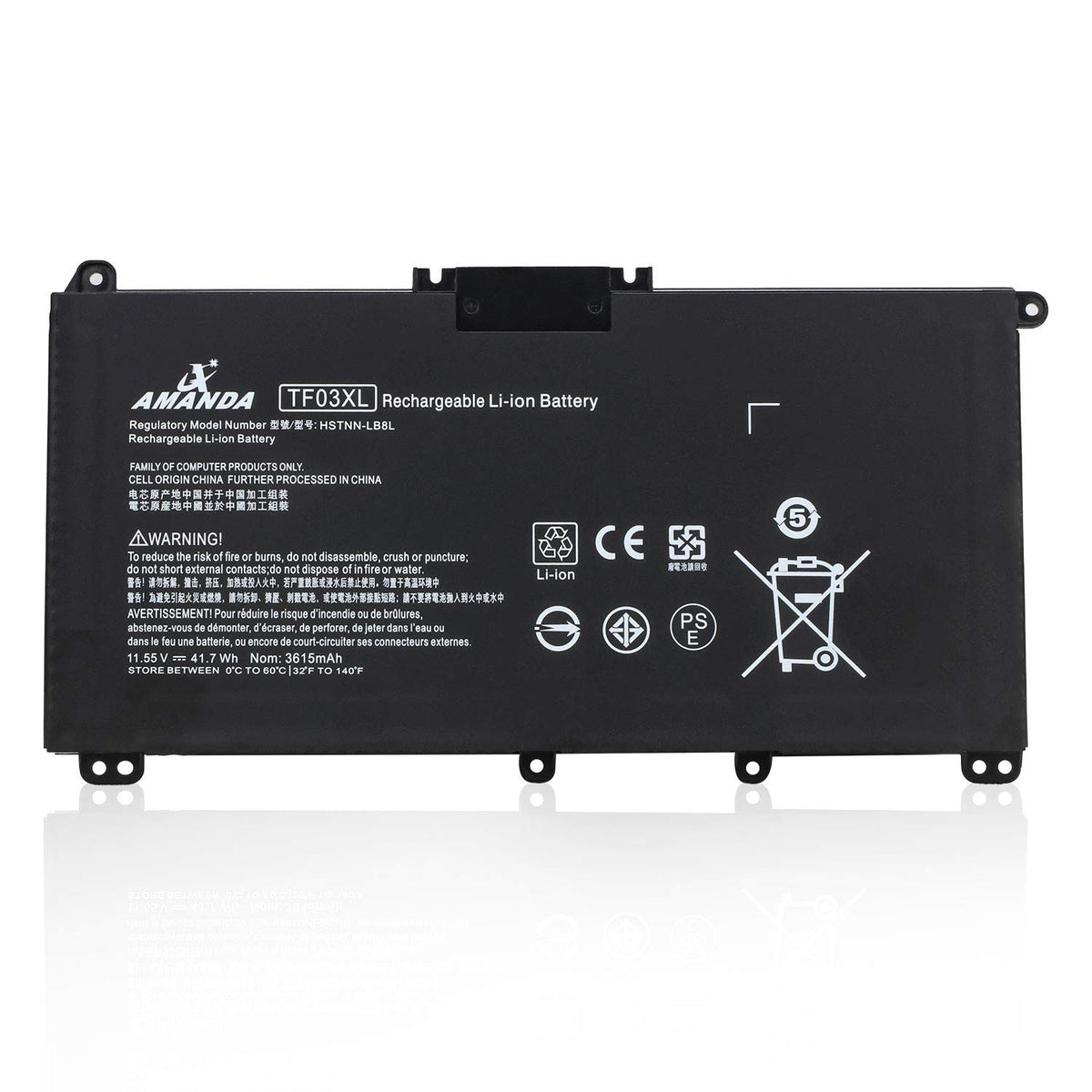 Amanda TF03XL laptop battery closeup, showing high-quality Li‑ion cells for HP Pavilion reliability