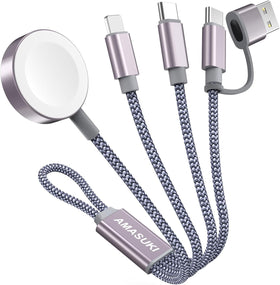 Amasuki travel-essentials 3-in-2 USB-C cable powering Apple Watch and iPhone on the go