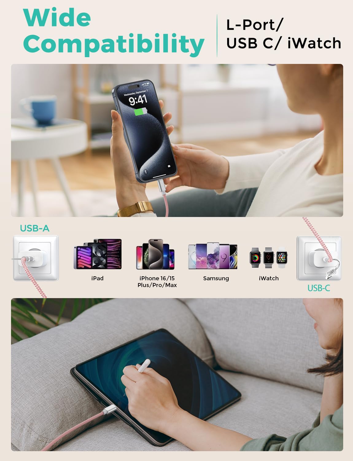 Amasuki 4 ft cable lets you charge anywhere during trips.
