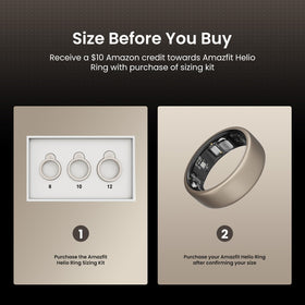 A Amazfit Helio Ring sizing kit on fingers demonstrates swelling during activity.