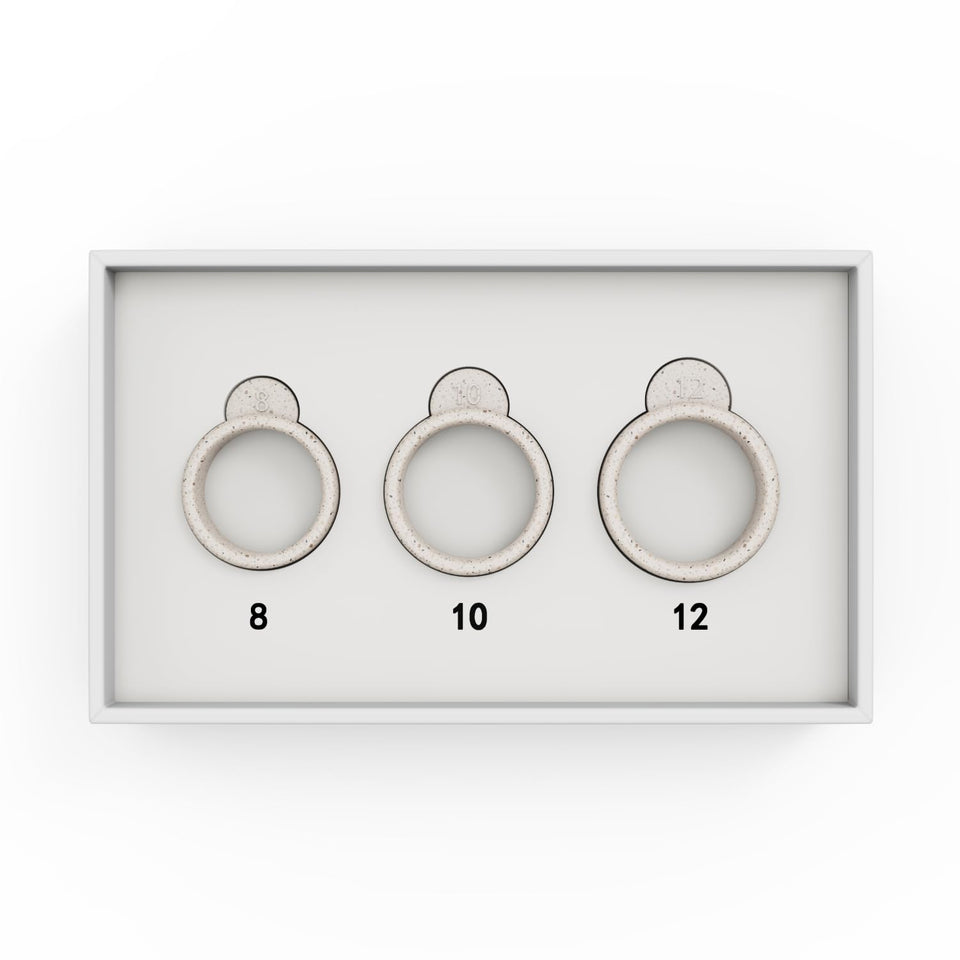 A Amazfit Helio Ring sizing kit with multiple sizes for day-long fit testing.