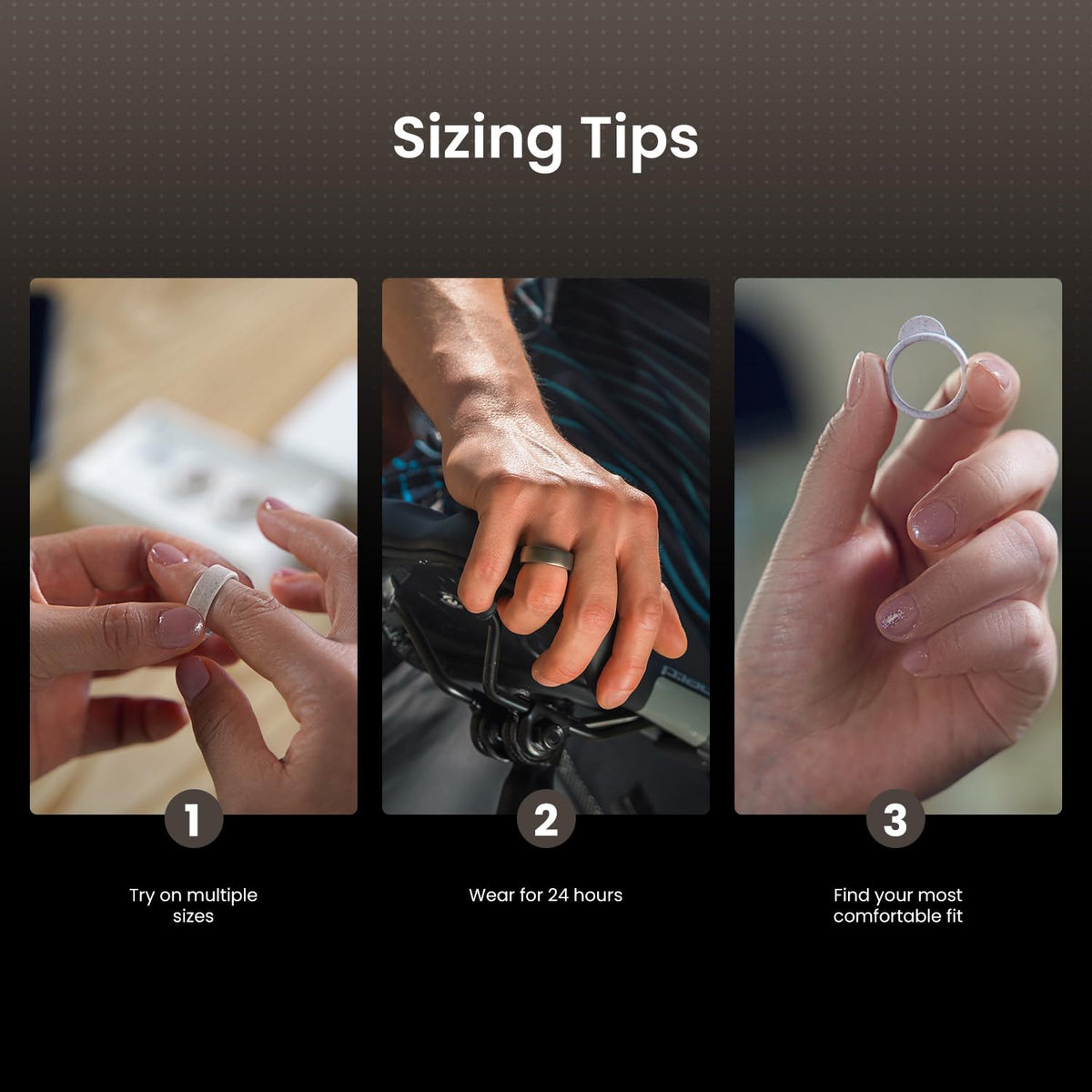 Amazfit Helio Ring sizing kit tested in warm conditions to show finger swelling.