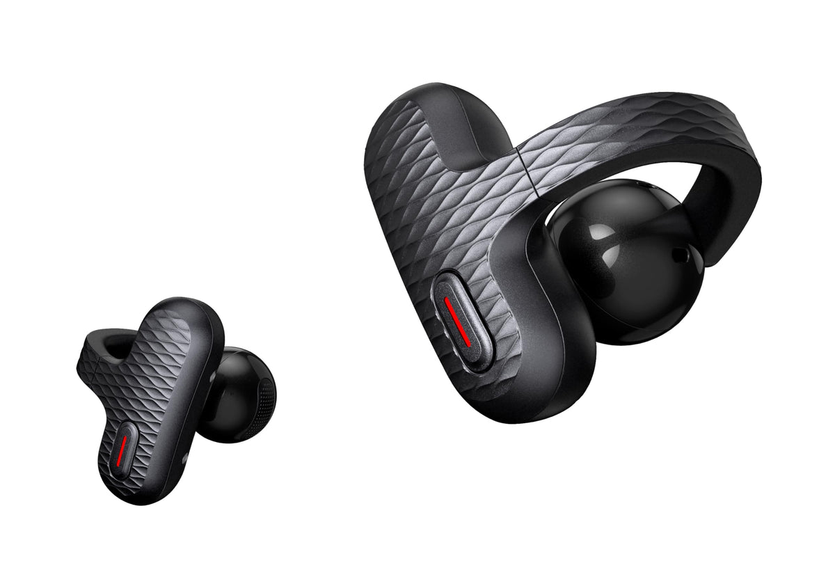 Amazfit Up front packaging showing earbuds and case, highlights portability and quick setup
