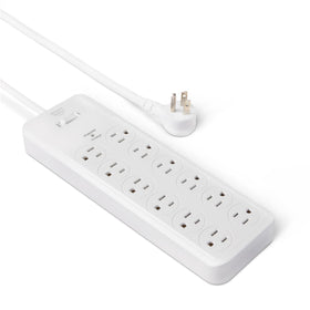 Amazon Basics 12-outlet surge protector powering multiple devices safely
