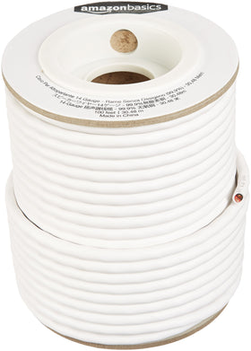 Amazon Basics front view of 14-gauge spool showing length and color coding for easy installation benefit