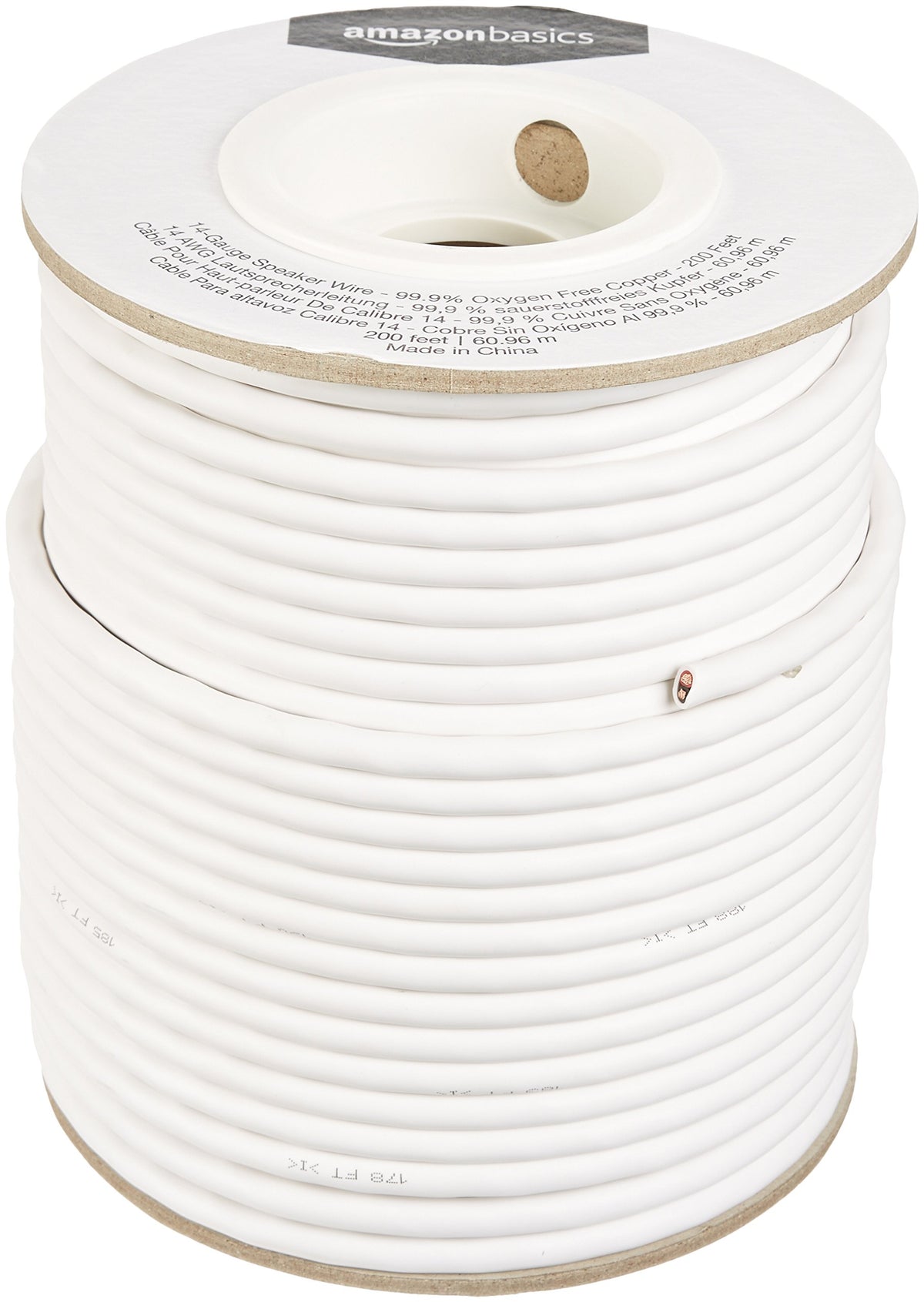 Amazon Basics spool front view showing red and black jacket and 200ft length for easy installations