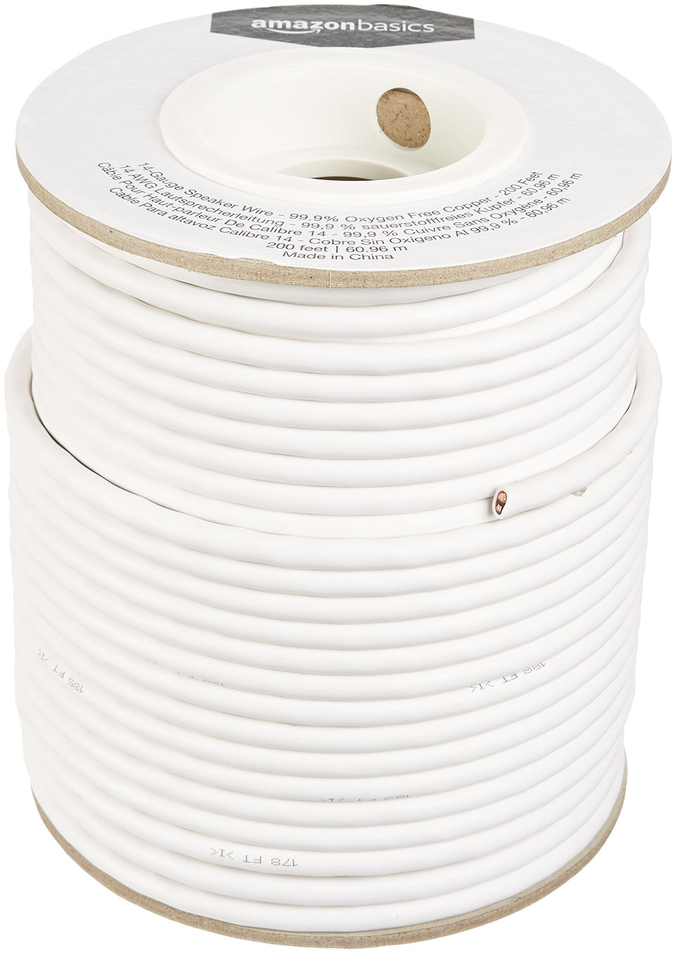 Amazon Basics spool front view showing red and black jacket and 200ft length for easy installations