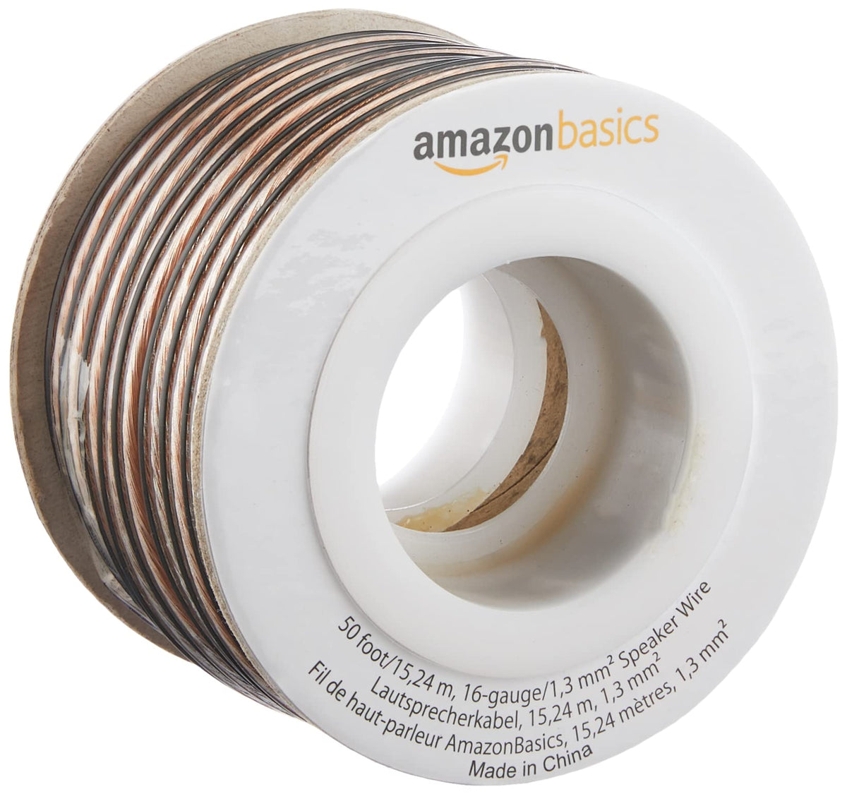 Amazon Basics 16-gauge speaker wire with clear jacket for clear audio signals