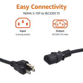 Amazon Basics 18 AWG power cable suitable for computers, printers, and peripherals