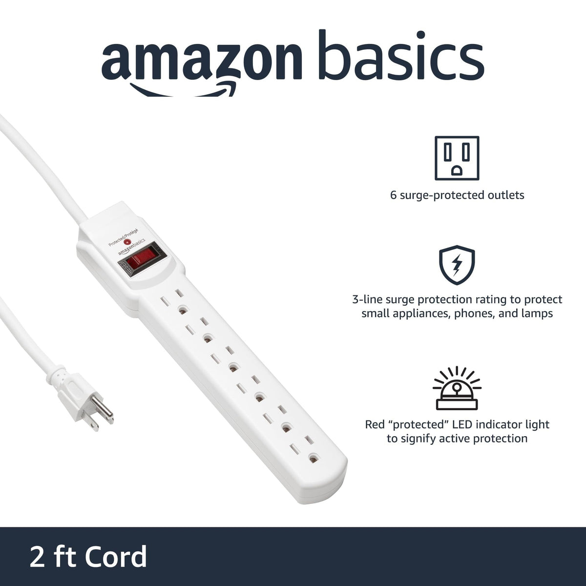 Amazon Basics 200J protection with red LED indicator signals protection.