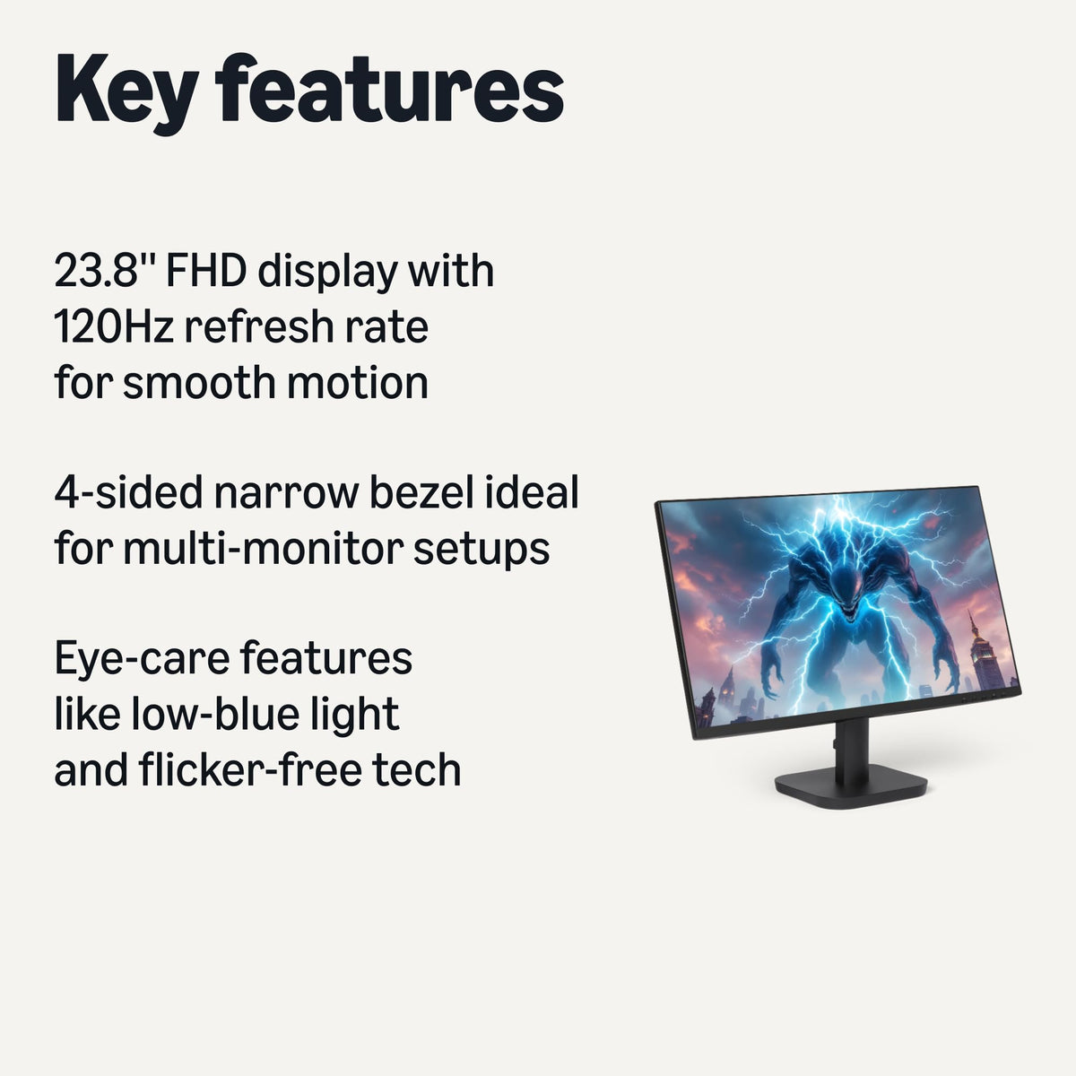 Amazon Basics 23.8-inch monitor on desk setup for work and entertainment