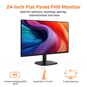 Amazon Basics 24-inch monitor side ports for quick plug-and-play setup