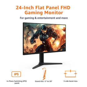 Amazon Basics 24-inch gaming monitor reveals crisp 1080p clarity for gaming.