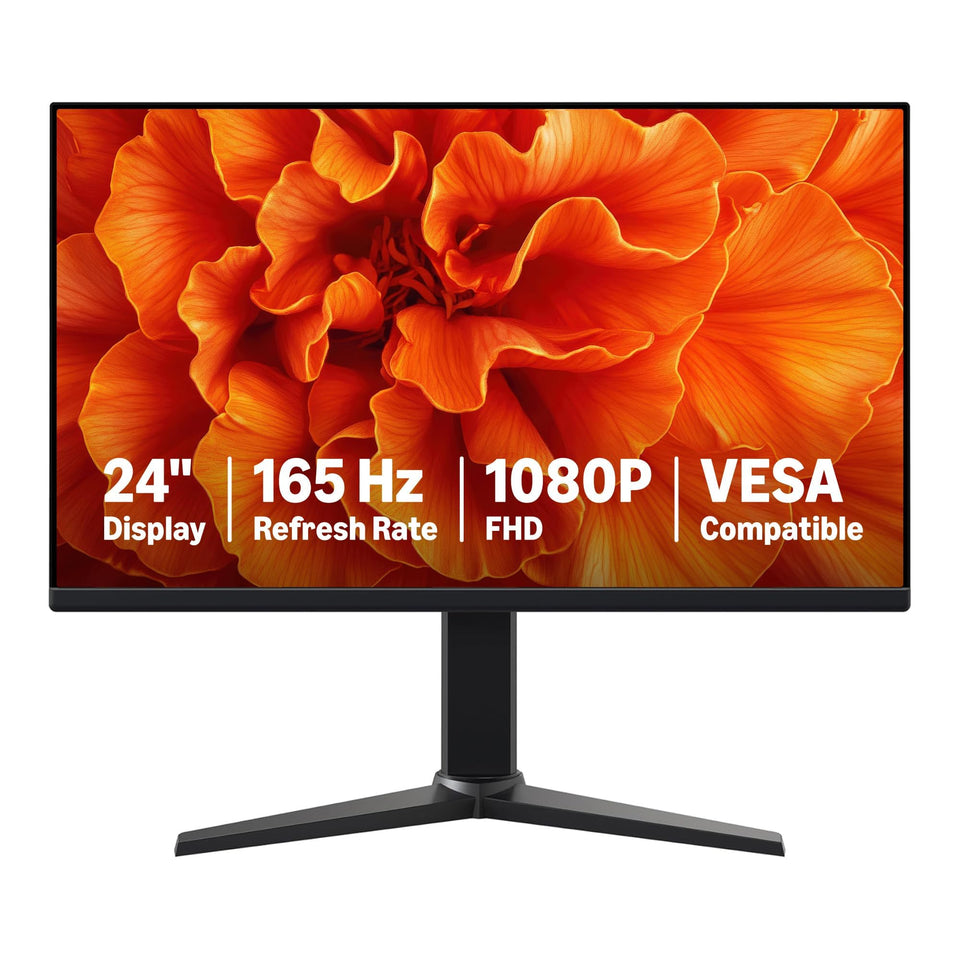 Amazon Basics 24-inch gaming monitor front view with sharp 1080p detail.