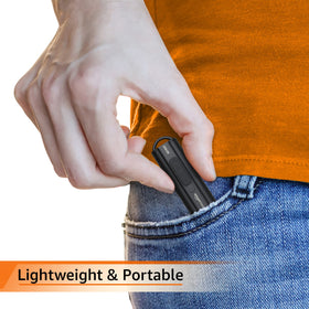 Amazon Basics next to a coin for scale showing compact size and pocketable benefit