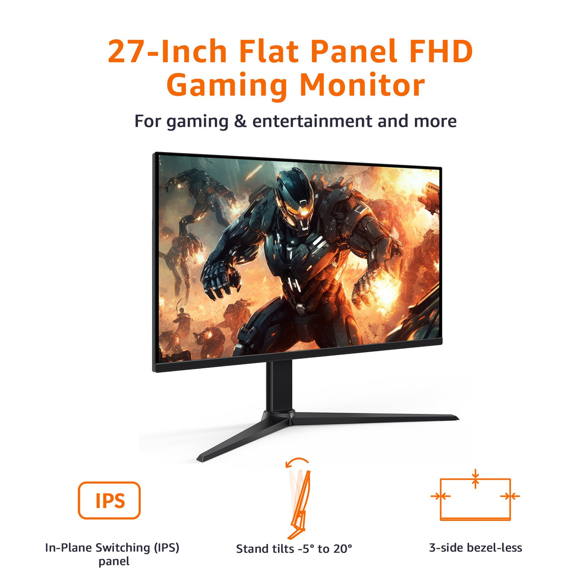 Amazon Basics 27-inch monitor highlighting 165Hz refresh for smooth gameplay.