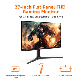 Amazon Basics 27-inch monitor highlighting 165Hz refresh for smooth gameplay.