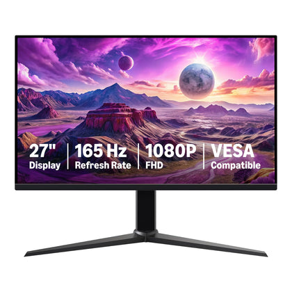 Amazon Basics 27-inch gaming monitor front view with crisp 1080p image quality.