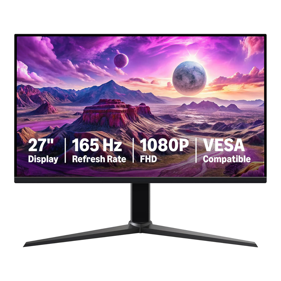 Amazon Basics 27-inch gaming monitor front view with crisp 1080p image quality.