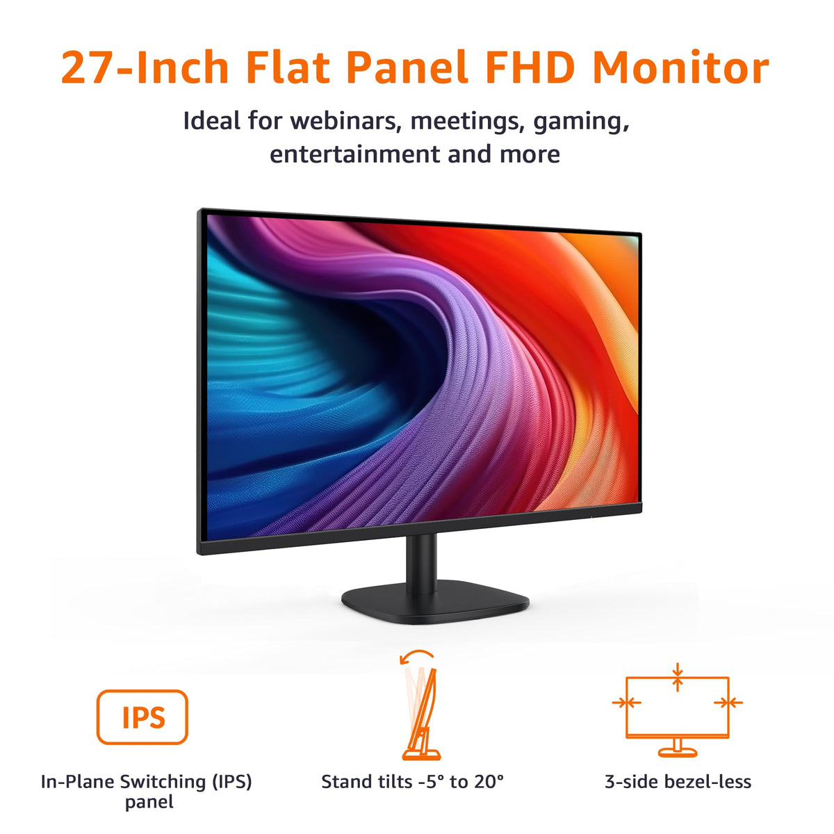 Amazon Basics monitor screen showing 1080p clarity for video