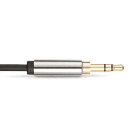 Amazon Basics 3.5mm cable linking smartphone to portable speaker for on-the-go listening.