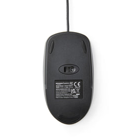 Amazon Basics black 3-button USB wired mouse ready for plug-and-play on Windows and Mac.