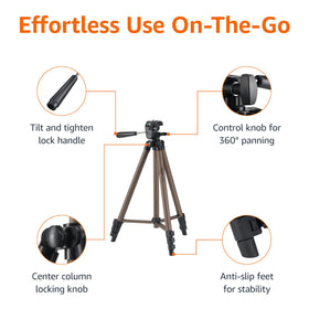 Amazon Basics 3-way head allows tilt and swivel for portraits or landscapes.
