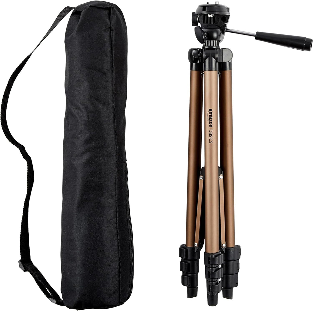 Amazon Basics 50-inch tripod extended height for stable travel photography.