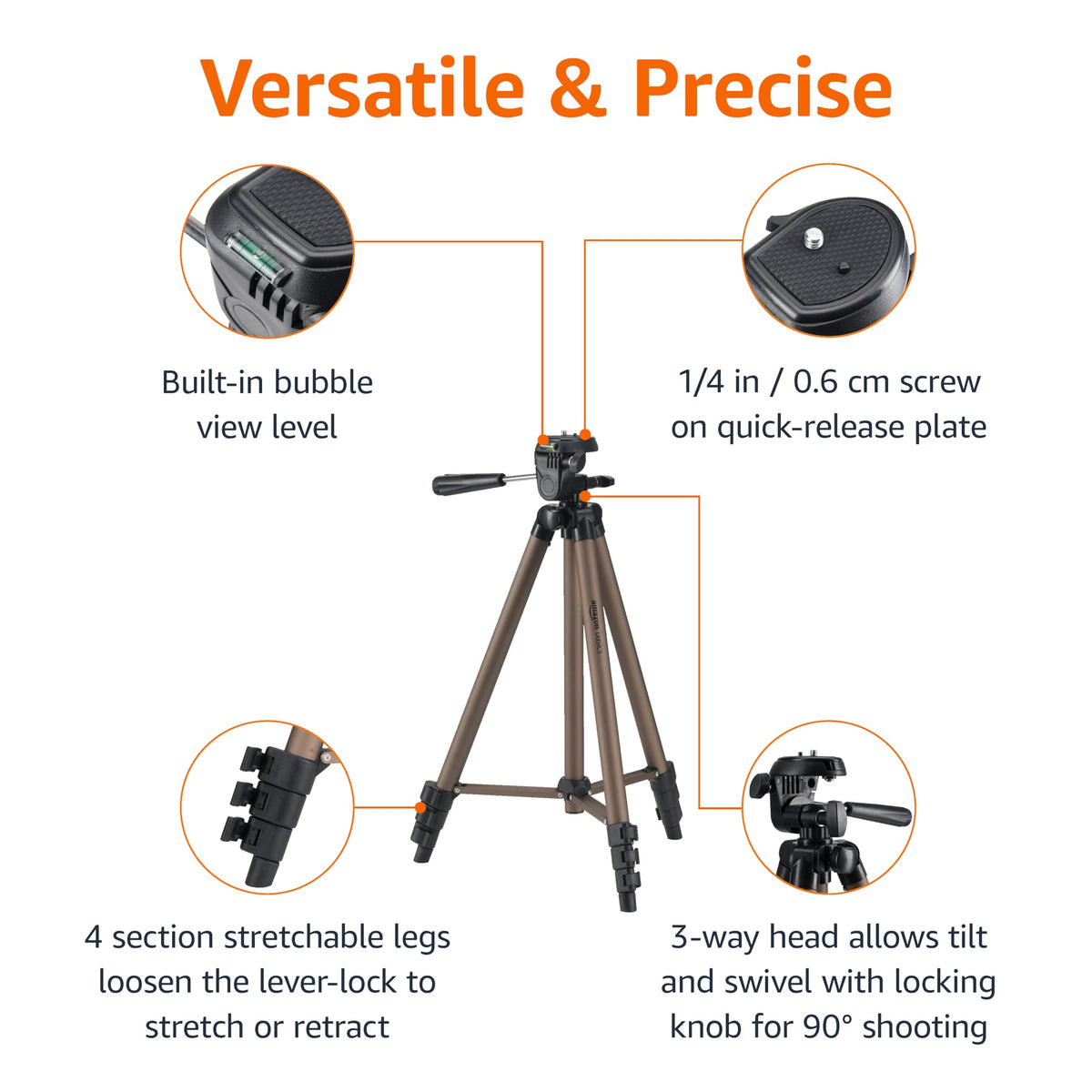 Amazon Basics quick-release plate enables fast shot transitions for efficiency.