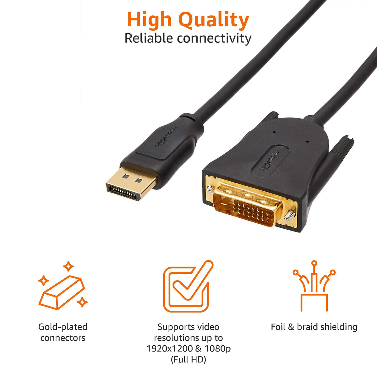 Amazon Basics 6-foot DisplayPort-DVI cable in black for home office displays