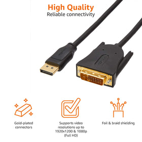 Amazon Basics 6-foot DisplayPort-DVI cable in black for home office displays