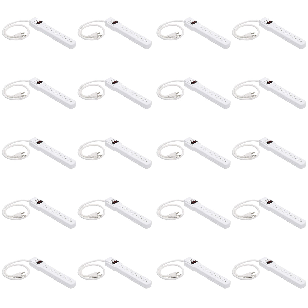 Amazon Basics 6-outlet surge protector power strip expands desk outlets for devices.