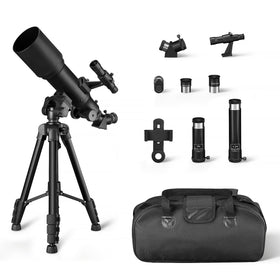 Amazon Basics telescope with 70mm aperture for crisp stargazing and terrestrial viewing.