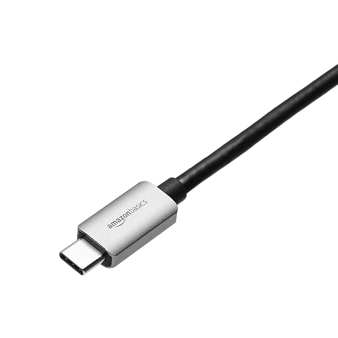 Amazon Basics close-up of USB-C connector detail highlighting secure fit and durable construction