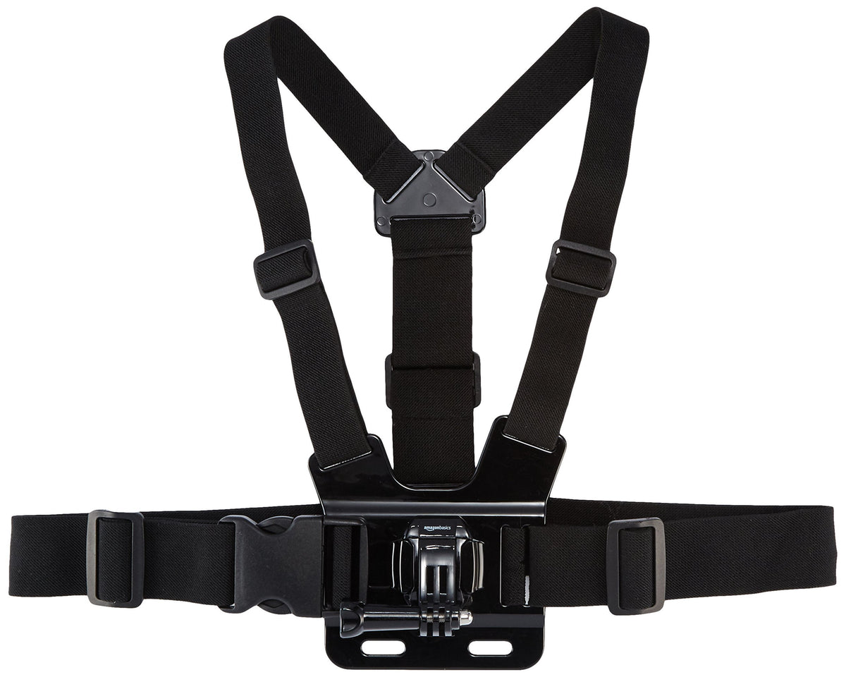 Adjustable GoPro chest strap from Amazon Basics for secure outdoor filming.