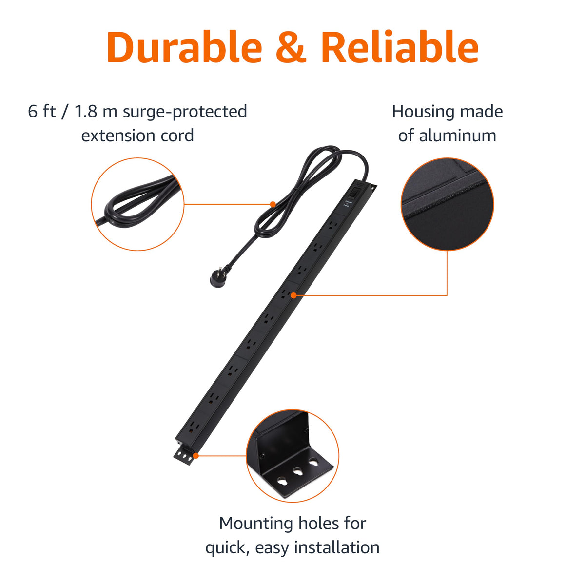 Amazon Basics aluminum housing detail emphasizing durable, heat-resistant construction