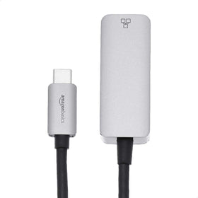 Amazon Basics USB-C to RJ45 adapter, side profile, slim aluminum design for travel.