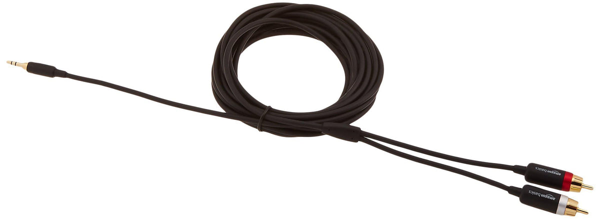 Amazon Basics black cable supports versatile home audio setups.